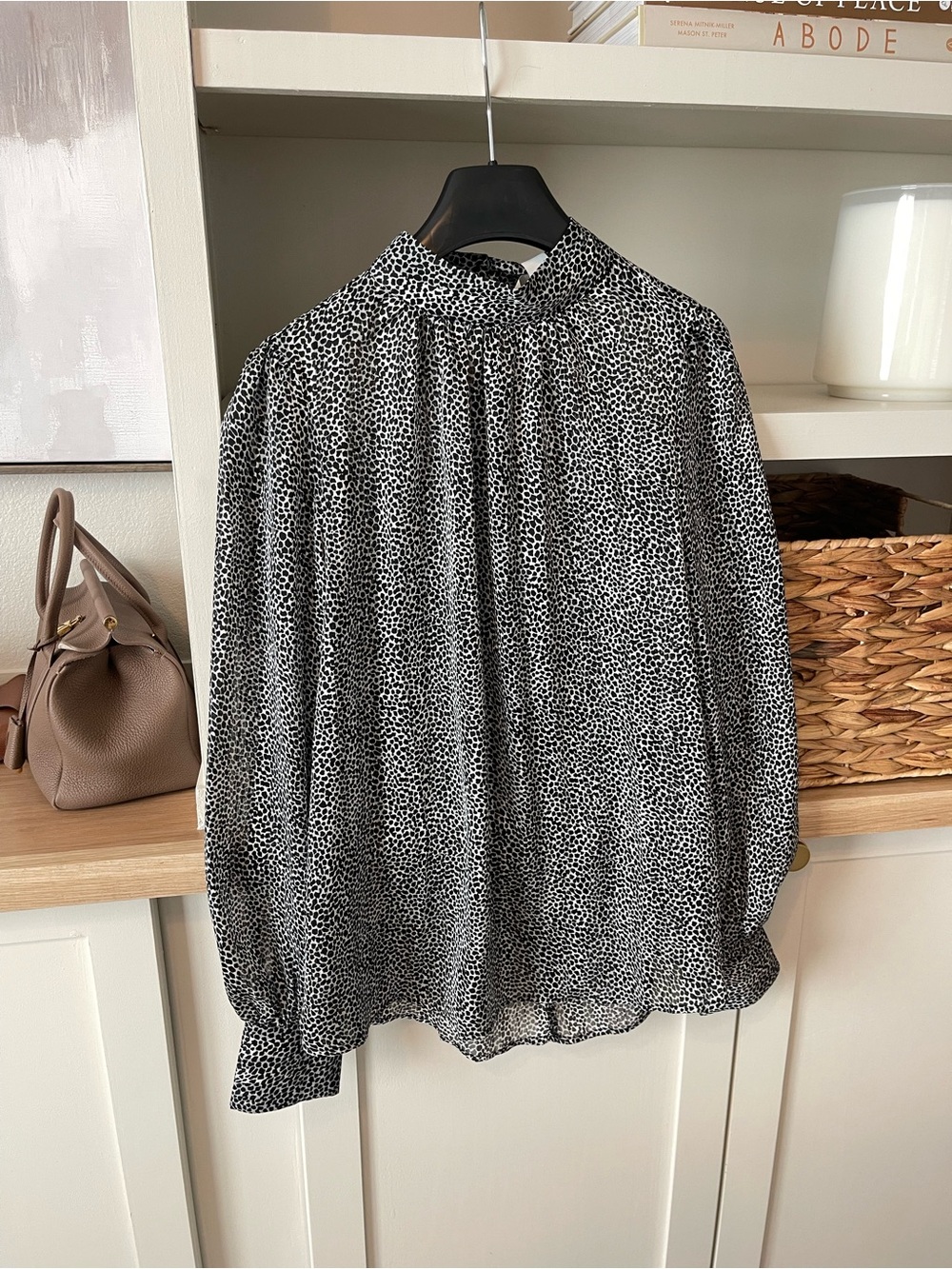 H&M Black and White Dotted High-Neck Blouse